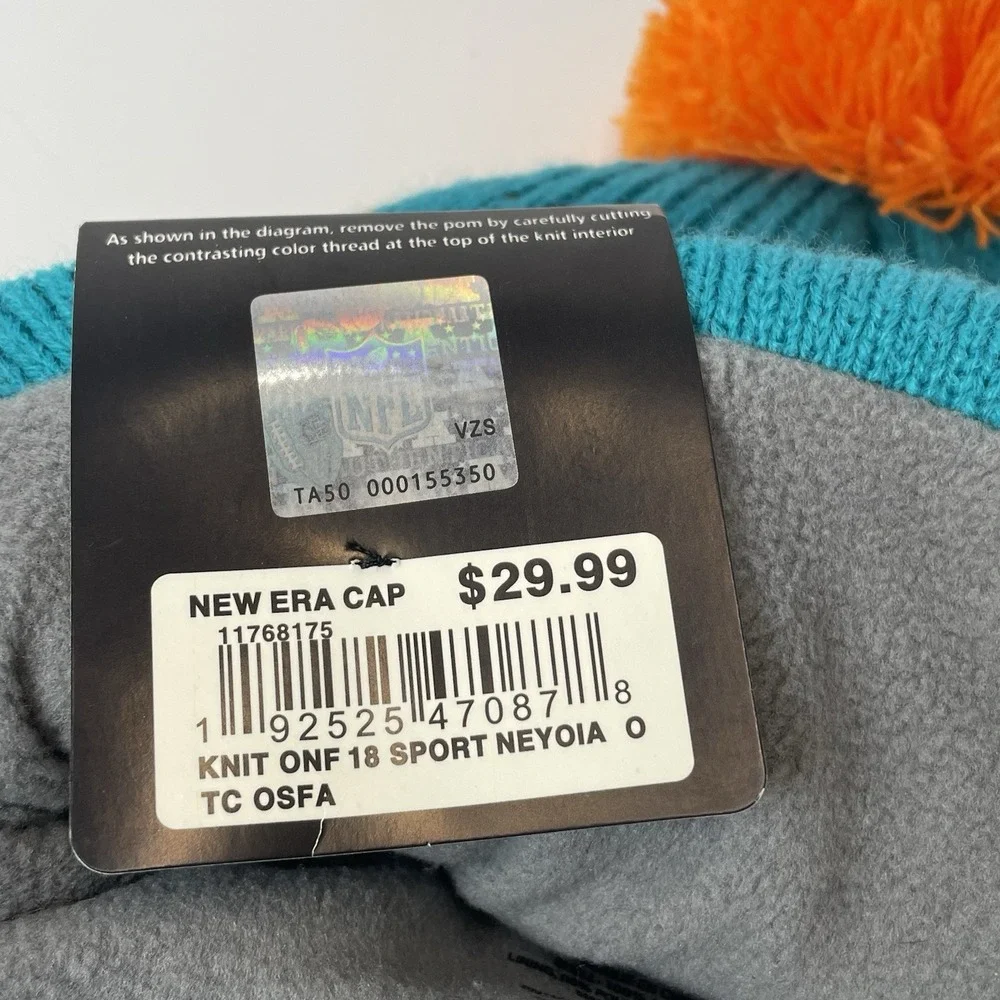 Miami DolphinsTeam Issued NFL NEW ERA Logo Beanie One Size Fits All Orange‎ Pom